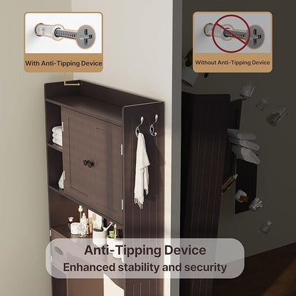 Gizoon 66''H Over The Toilet Storage Cabinet, Dark Brown | Over Toilet Storage - Image 4