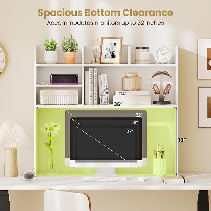 Tangkula Desktop Bookshelf for Computer Up to 32”, 37” Countertop Storage Hutch - Image 6