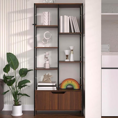 Bookshelf with Doors, 6-Tier Shelf with Storage Cabinet, Industrial Retro - Image 6