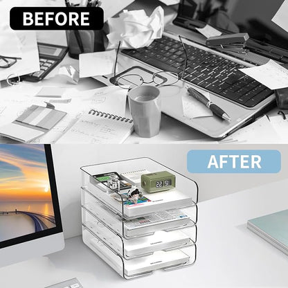 4-Tier Paper Organizer for Desk, Stackable Desk Organizer Paper Tray, A4 Storage - Image 3