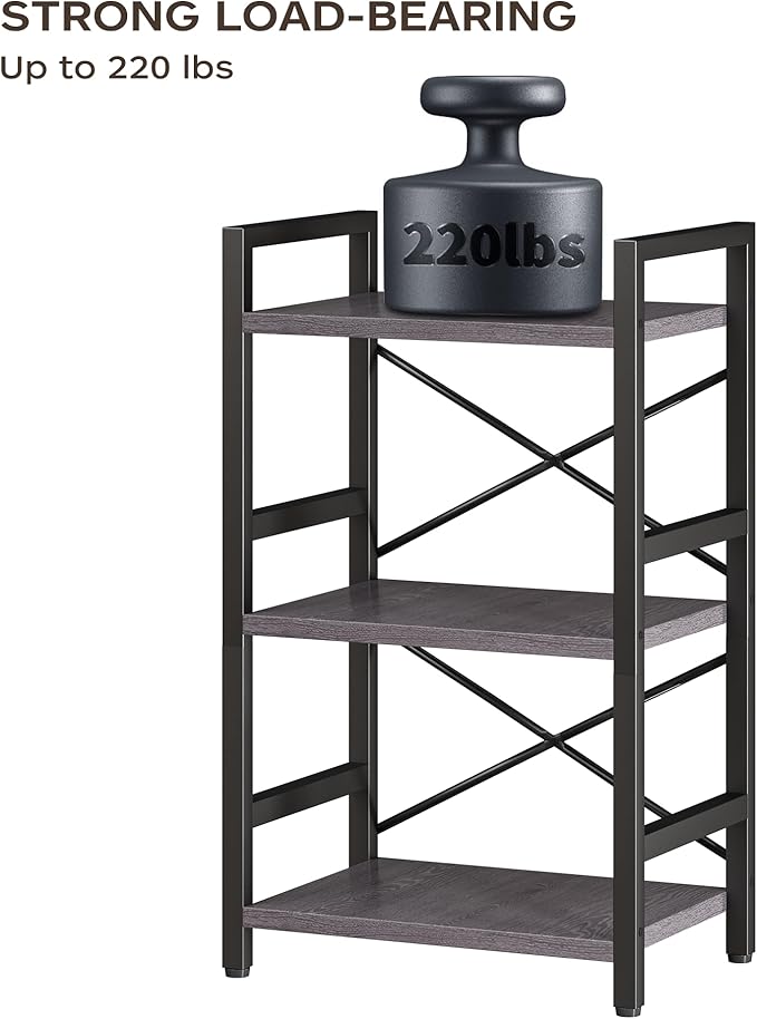 Homeiju Bookshelf, 3 Tier Industrial Bookcase, Metal Small Bookcase, Rustic - Image 6