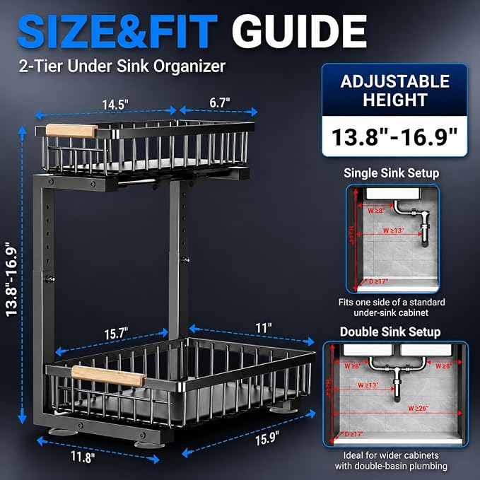 Under Sink Organizer, Pull Out Kitchen Storage Cabinet Organizer, Adjustable - Image 2