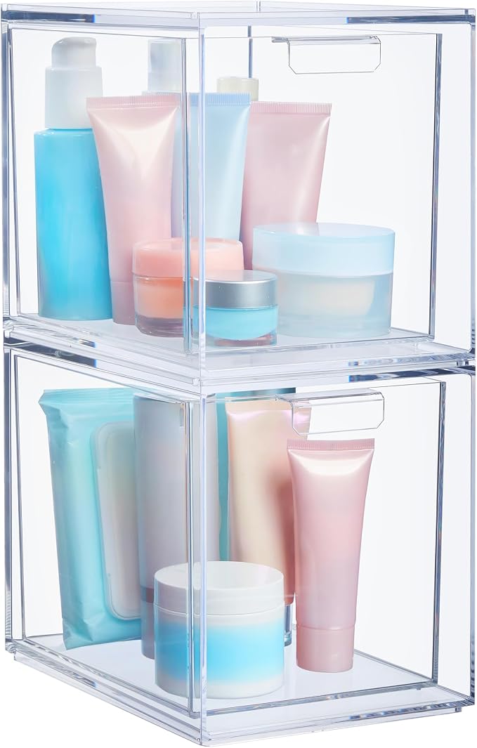 STORi Audrey Stackable Bin Clear Plastic Organizer Drawers | 2 Piece Set | by STORi