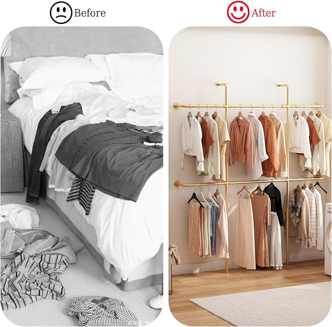 Gold Pipe Clothing Rack Wall Mounted, Industrial Pipe Clothes Racks - Image 3