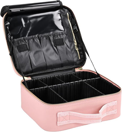 Travel Makeup Bag with Brush Holder, Professional Cosmetic Train Case Organizer by Greenfeather
