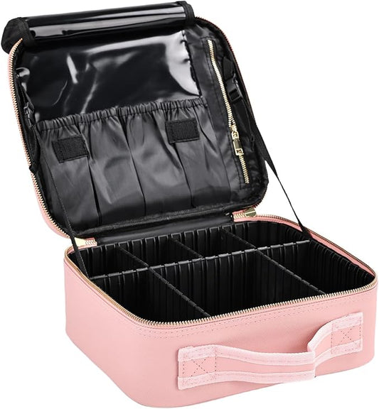 Travel Makeup Bag with Brush Holder, Professional Cosmetic Train Case Organizer by Greenfeather