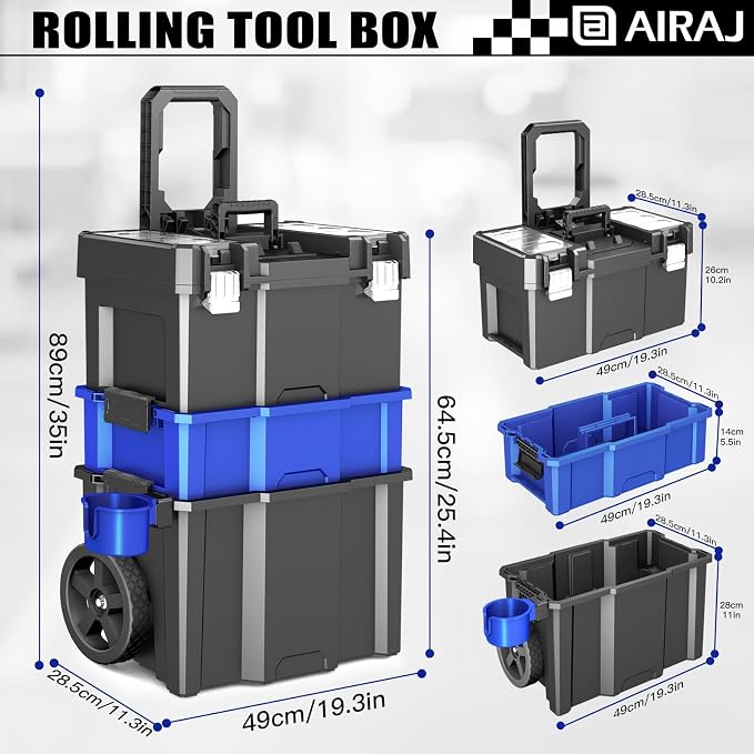 Rolling Tool Box With Wheels | 3 Tier Portable Stackable Tool Box Set | Garage - Image 3