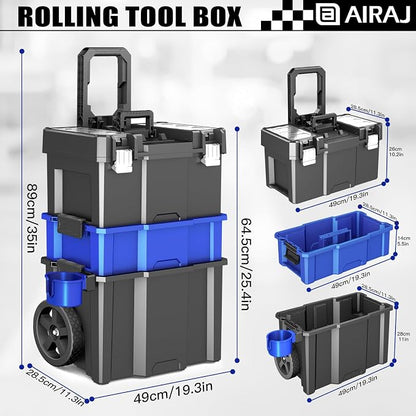 Rolling Tool Box With Wheels | 3 Tier Portable Stackable Tool Box Set | Garage - Image 3