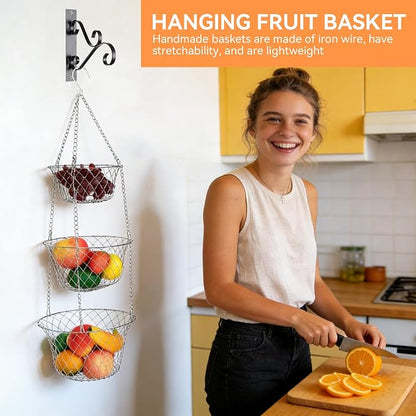 3‑tier Hanging Basket, Hanging Fruit and Vegetable Basket, Heavy Duty Wire - Image 2