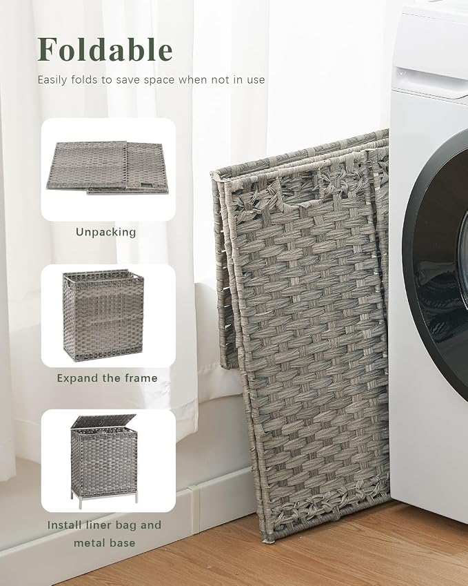 SETVSON Laundry Hamper with Lid, 112 L Handwoven Rattan Wicker Laundry Basket - Image 6
