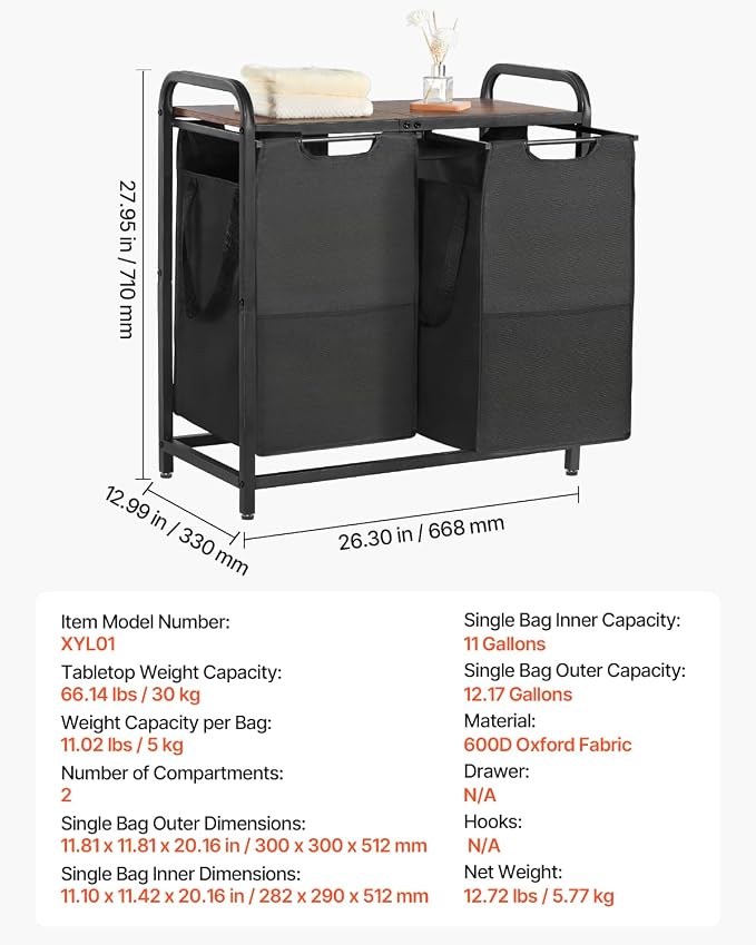 VEVOR 2 Section Laundry Sorter, Large Laundry Hamper - Image 7