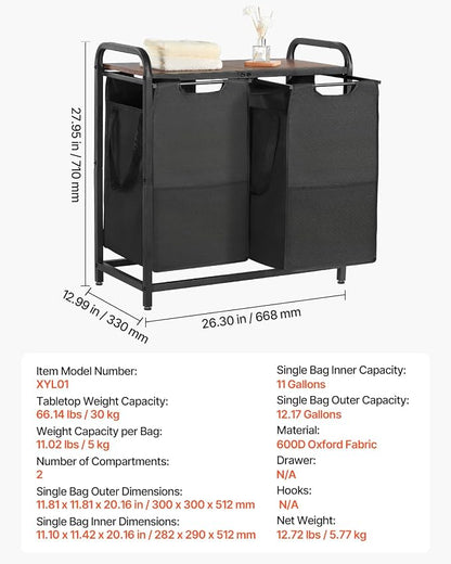 VEVOR 2 Section Laundry Sorter, Large Laundry Hamper - Image 7