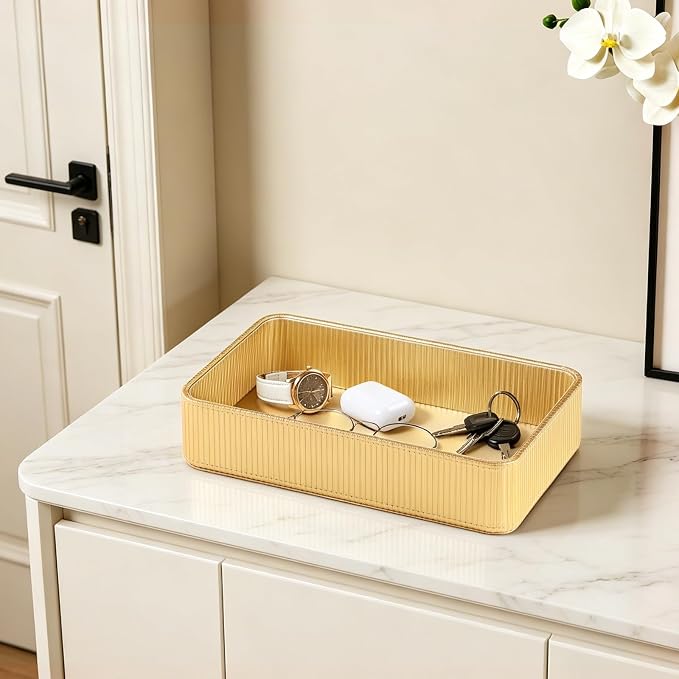PU Leather Valet Tray Organizer, Modern Nightstand Organizer Bedside Desktop - Image 5