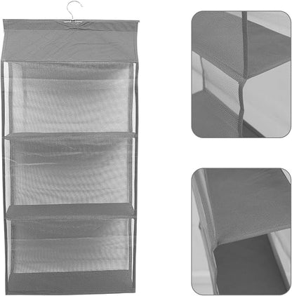 Grey Hanging Storage Organizer Bag Dustproof Mesh Compartments - Image 5