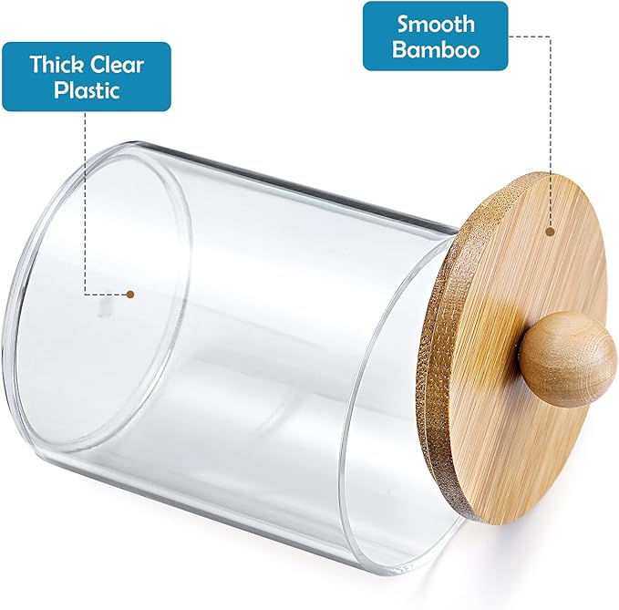 2 Pack Qtip Holder Dispenser - 10 oz Clear Plastic Apothecary Jar Containers - Image 4