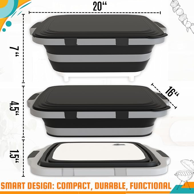 MAYALEAD BBQ Prep Tub with 2 Pcs Meat Shredder Claws, Collapsible Cutting Board - Image 3