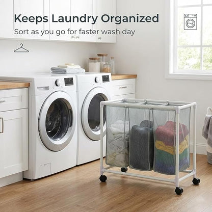 3 Section Laundry Hamper with Wheels & Lid, Large Rolling Laundry Basket - Image 5