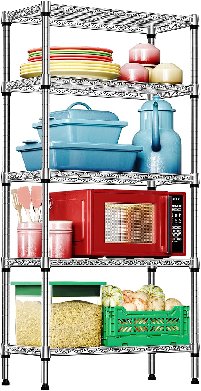 IZEUK 5-Tier Chrome Metal Storage Shelves, Heavy Duty Wire Shelving Unit by IZEUK