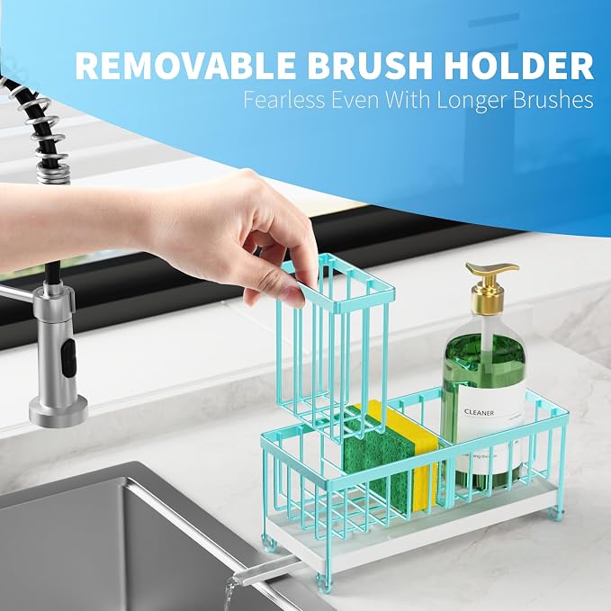 Cisily Turquoise Sponge Holder for Kitchen Sink, Sink Caddy Organizer - Image 4