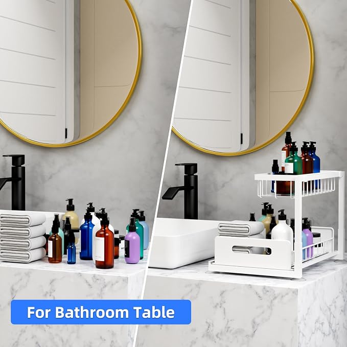 2-Tier Under Sink Slide Out Organizer, Pull Out Cabinet Storage Shelf - Image 4