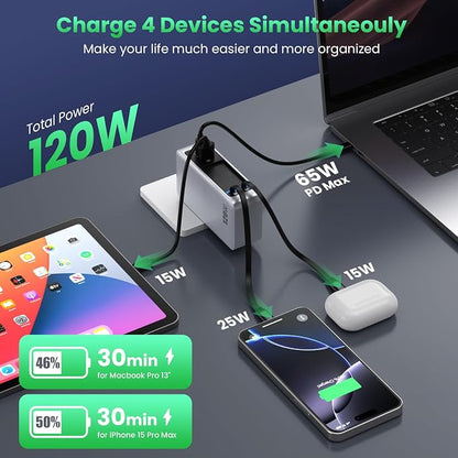 120W USB C Charger Block with 2 Built-in Retractable Cables, 4-in-1 GaN IV - Image 3