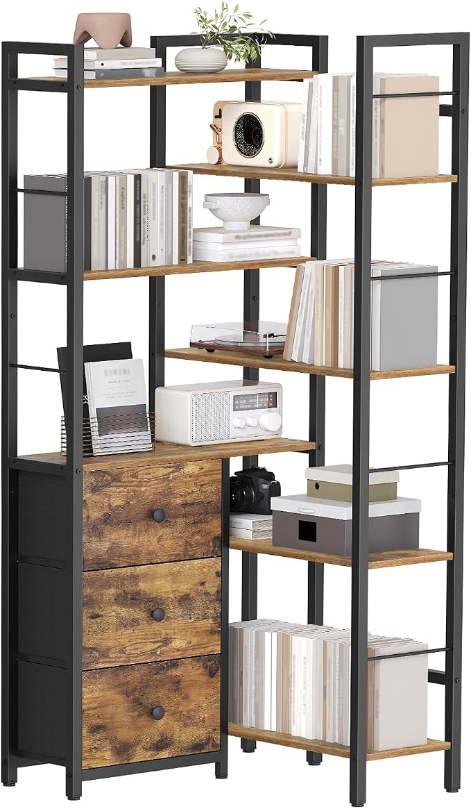 Corner Bookshelf, 7 Tier L-Shaped Bookcase by Yatiney