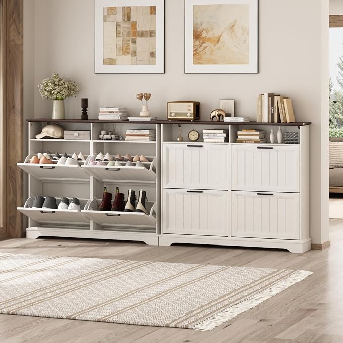 Shoe Storage Cabinet with 4 Flip Drawers, Farmhouse Modern Hidden Shoes Rack - Image 6