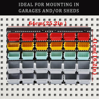 MULSAME Wall Mounted Storage Bins Parts Rack 4 Colors Bin Organizer Garage - Image 2