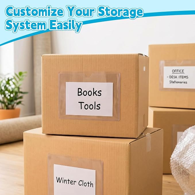 48PCS 4" x 6" Clear Self-Adhesive Business Card Pockets and Top Open | Library - Image 7