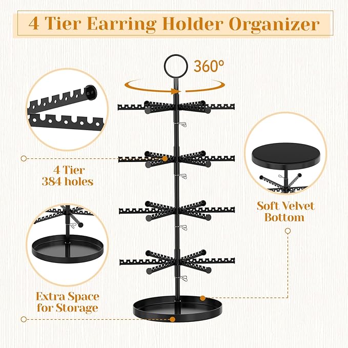 MODOWEY Rotating Earring Holder Organizer Tree Adjustable Display - Image 4