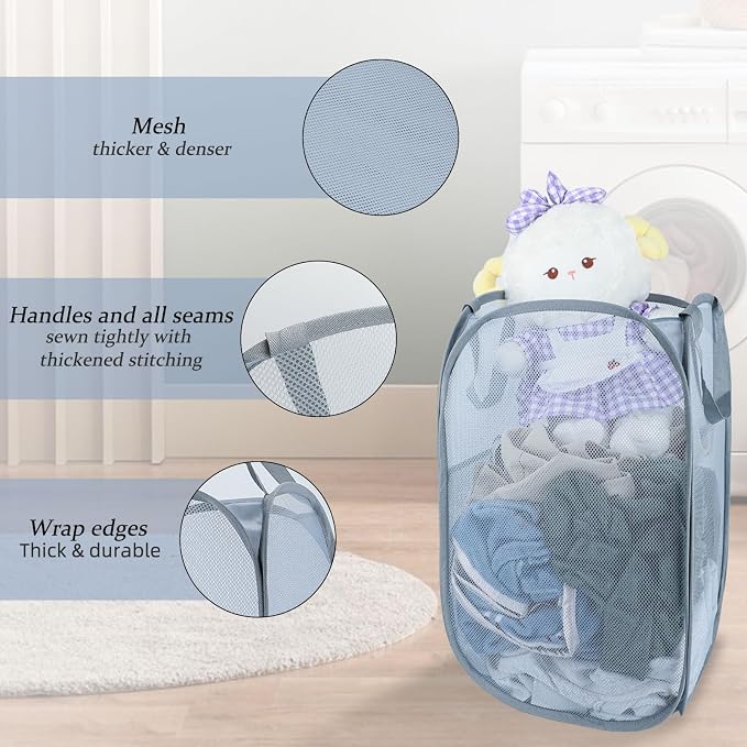 Upgraded 100L Extra Large Collapsible Laundry Hampers. Pop Up Laundry Basket - Image 3