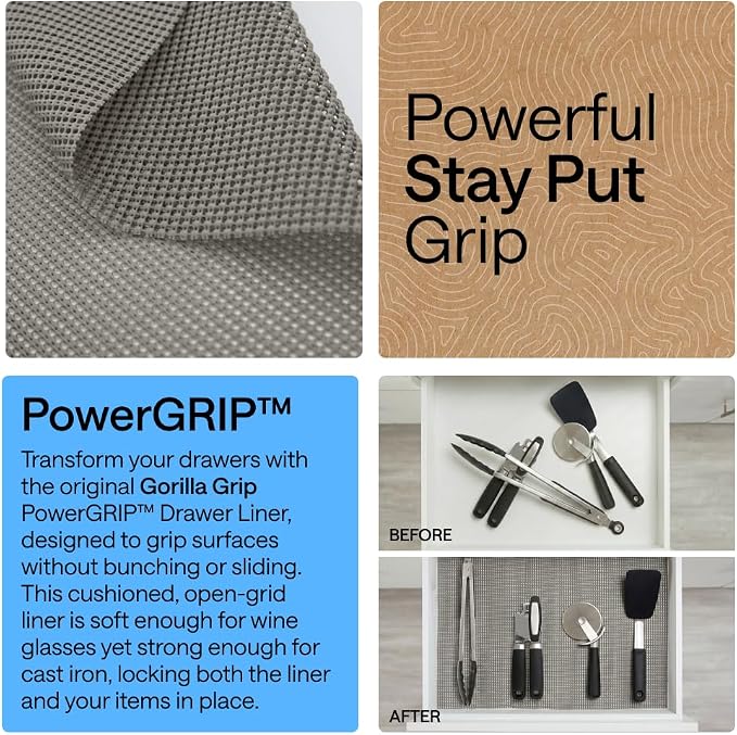 GORILLA GRIP powerGRIP Drawer Shelf and Cabinet Liner, Thick Strong Hold - Image 3