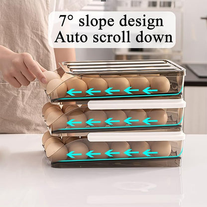 Egg Holder for Refrigerator Auto Scrolling Organizer Plastic Stackable Storage - Image 2