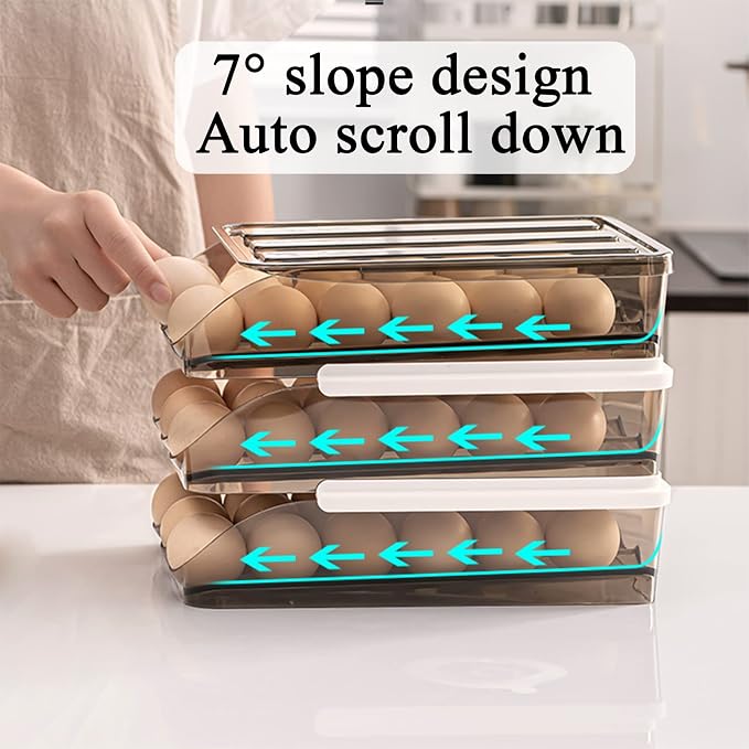 Egg Holder for Refrigerator Auto Scrolling Organizer Plastic Stackable Storage - Image 2