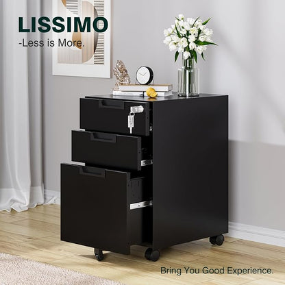 Mobile File Cabinet, 3 Drawer Locking Storage Filing Cabinet, Office Metal - Image 9