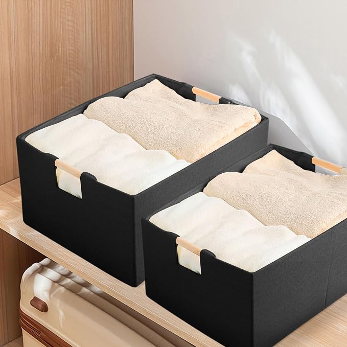 Fabric Storage Bin 3 Pack Foldable Cotton Linen Storage Basket - Image 5