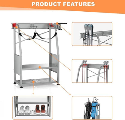 WALMANN Wall Mount Golf Bag Organizer, 2 Golf Bags Stand Golfing Equipment and - Image 4
