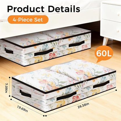 4 Pack Under Bed Storage Bags, 60L Foldable Clear Storage Containers - Image 2