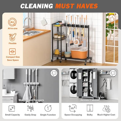 Broom Holder with Cleaning Supplies Organizer, Broom Closet Storage Cabinet - Image 5