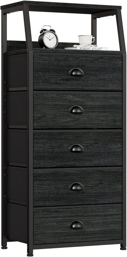 Furnulem Black Dresser for Bedroom, Fabric Dorm Tall Nightstand | 5 Drawers by Furnulem