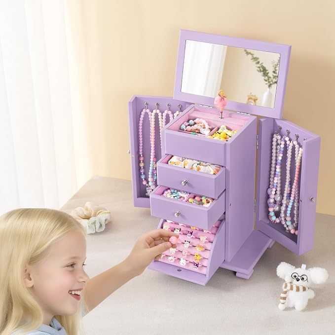 Emfogo Musical Jewelry Box for Girls, Large Kid Music Box - Image 3