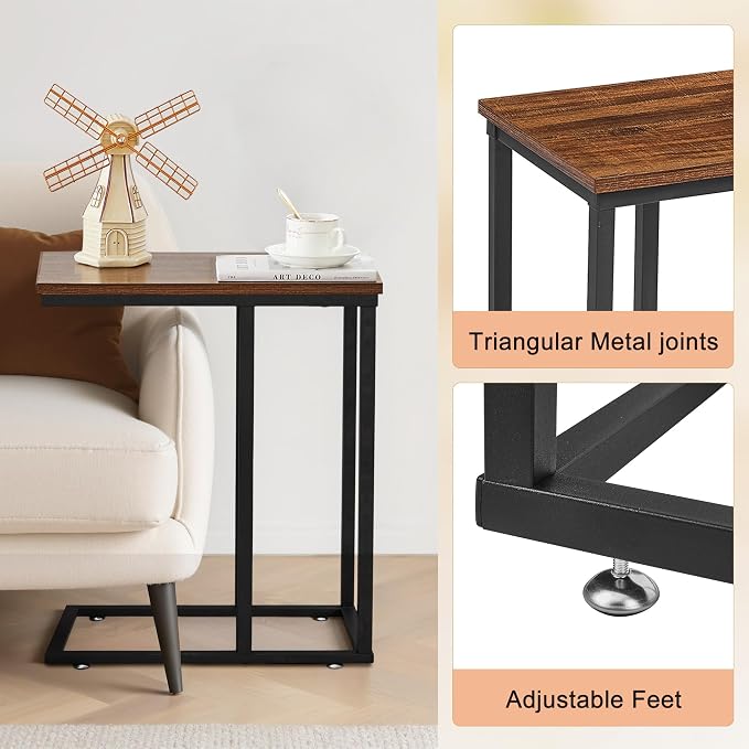 VECELO C Shaped End Side Table for Sofa Couch and Bed Snack TV Tray for Living - Image 4