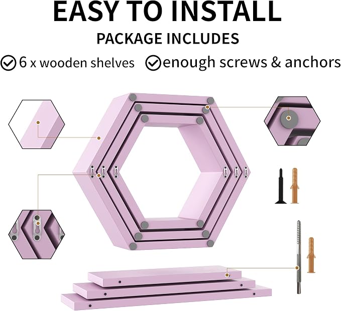 Wooden Hexagon Floating Shelves Wall Mounted, Rustic Honeycomb Shelves - Image 7