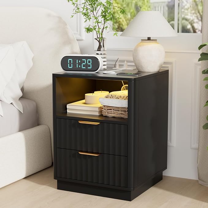 VOWNER Fluted Nightstand with Charging Station, 18” RGB Night Stand with 2 - Image 7