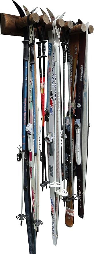6-Place Log Ski Rack Wall Mount, Indoor Ski Storage Rack - Image 4