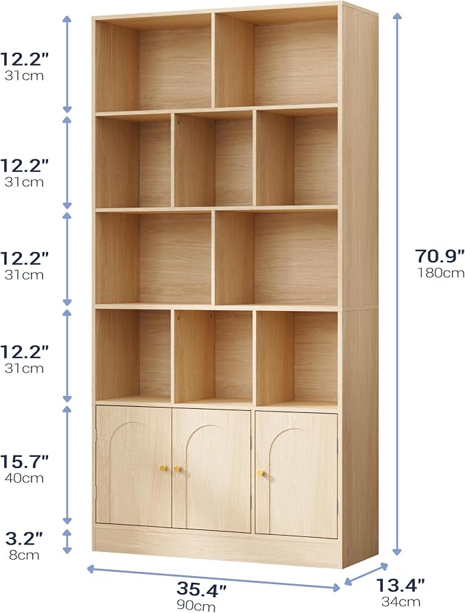 71" Tall Bookshelf with 10 Cubes and 3 Doors, 4-Tier Bookshelf, Open Shelf - Image 6