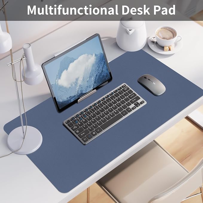 Bloss Grey Blue Desk Mat, Leather Desk Matt - Image 2