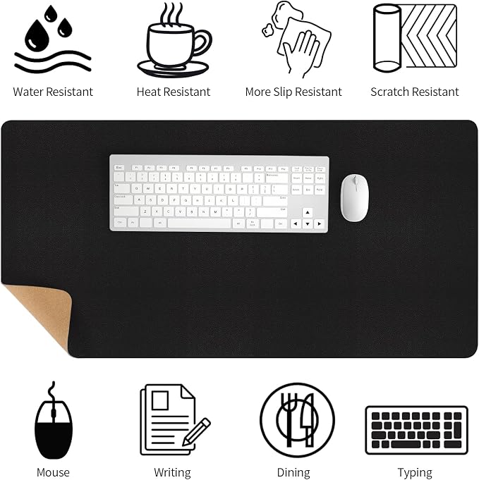 Bloss Black Desk Mat, Leather Desk Pad, Desk Matt - Image 3