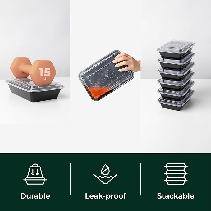 Enther Meal Prep Containers Single Lids Food Storage Bento BPA Free | Stackable - Image 6