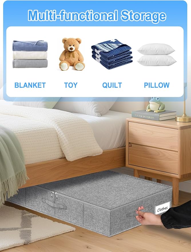 6.7-Inch Tall Under Bed Storage Container, Underbed Storage Bin w/Rigid Sides & - Image 5